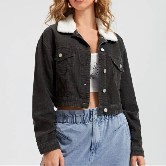 Contrast Teddy Collar Flap Pocket Cord Jacket - Picture 3 of 6